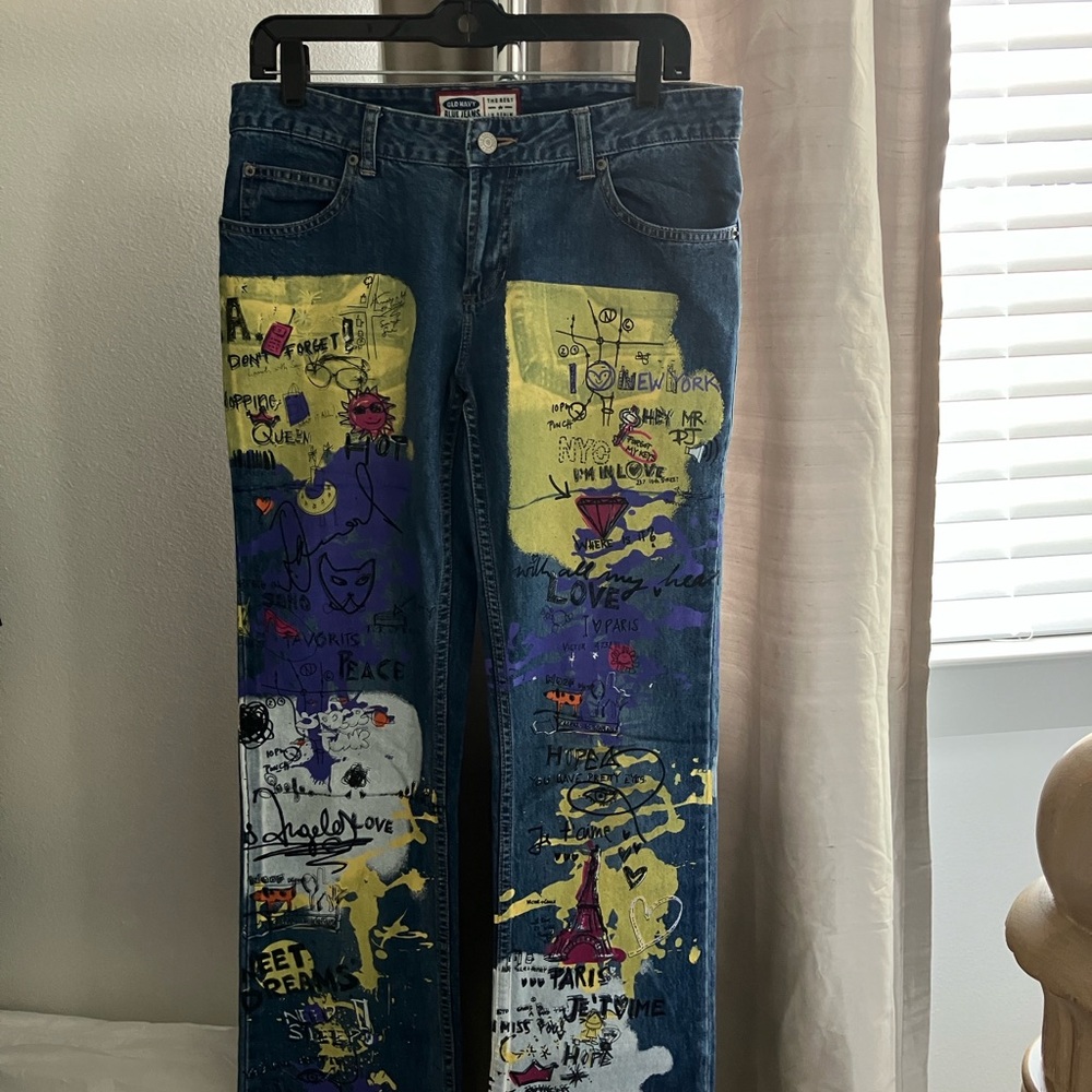 Old Navy Artistic Flare Jeans - Blue and Yellow